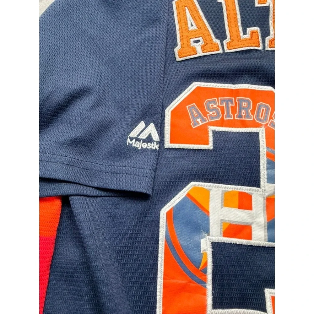 Majestic Houston Astros Jersey Mens Small Navy Blue Rainbow Side Stripe MLB Cool